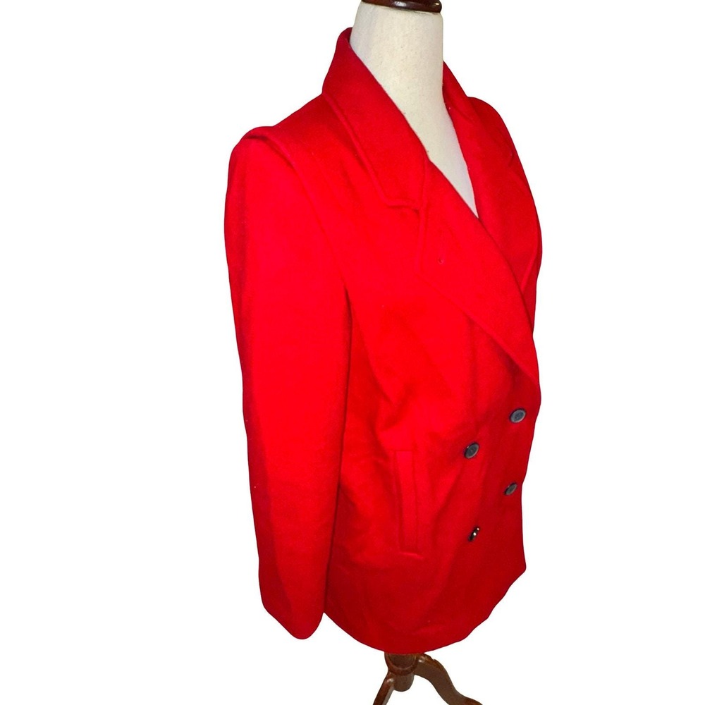 Vintage Wool Pea Coat Women Red Double Breasted Paisley Lining 80s Size 9/10 - Picture 9 of 11